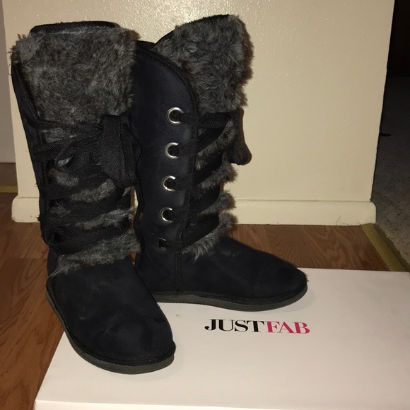 fuzzy knee high boots